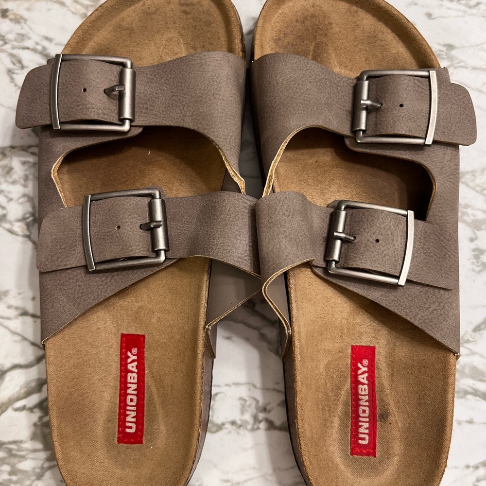 UNIONBAY Taupe Sandals with Metallic Buckles
